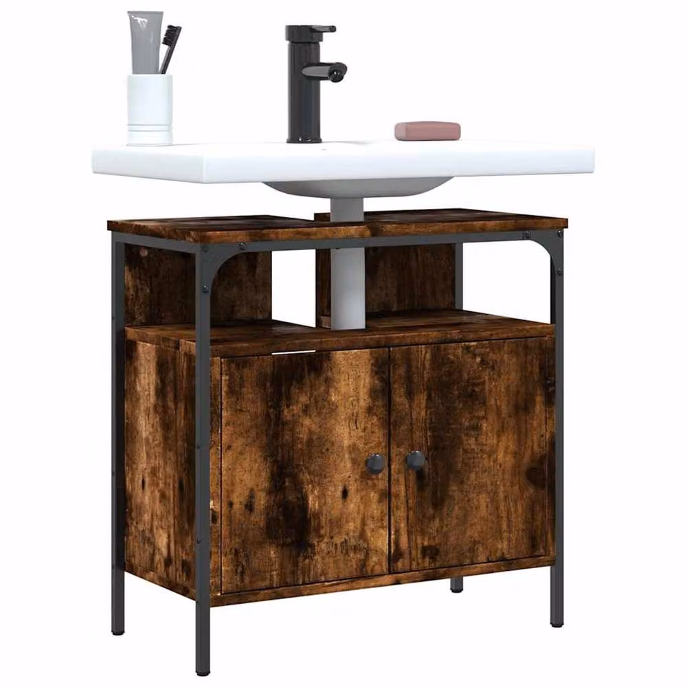 Berkfield Home Sturdy Bathroom Sink Cabinet in Smoked Oak Brown, W/D/H: 60 x 30 x 60 cm – 2