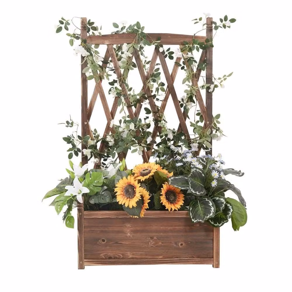 FLAVORA Brown Wooden Rectangular Garden Planter, W/D/H: 64 x 35 x 115 cm – 3