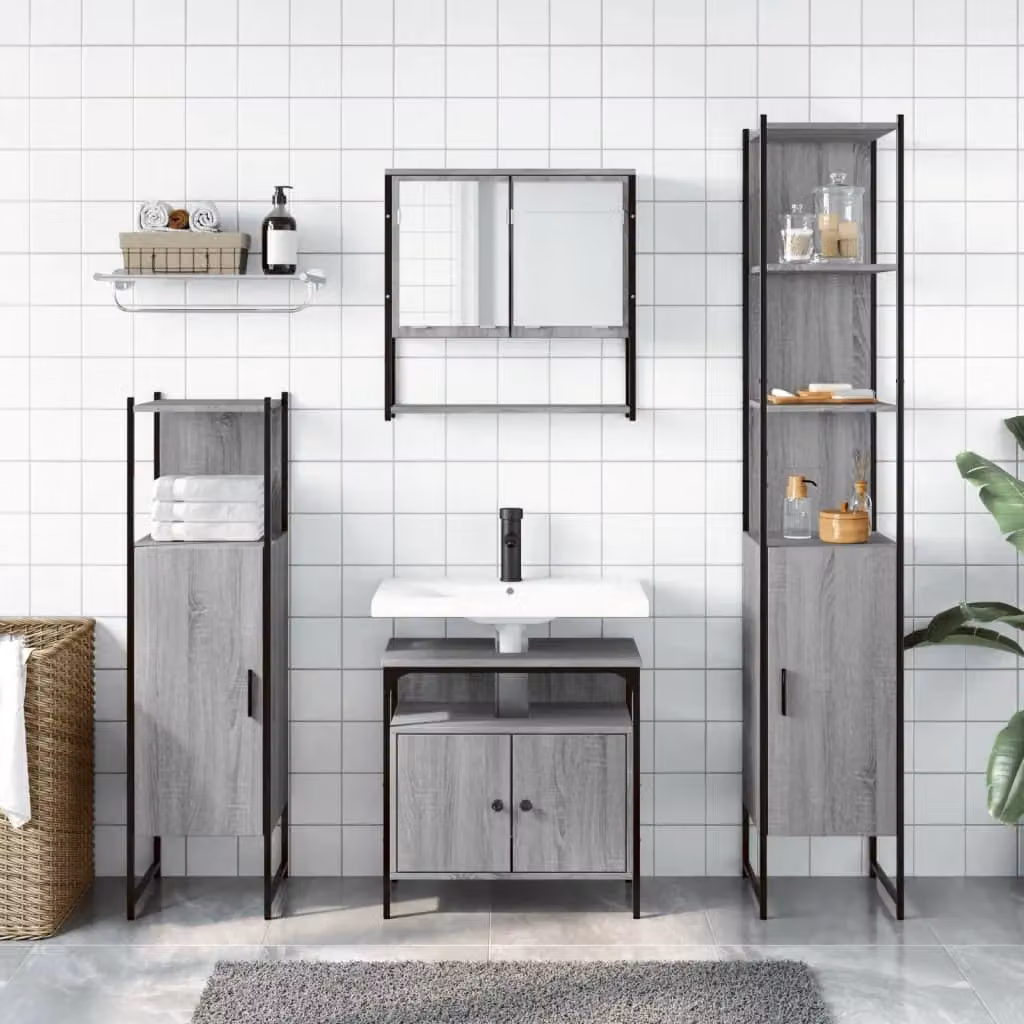 Berkfield Home 4 Piece Grey Matt Bathroom Furniture Set with Mirror Cabinet and Vanity Unit – 2