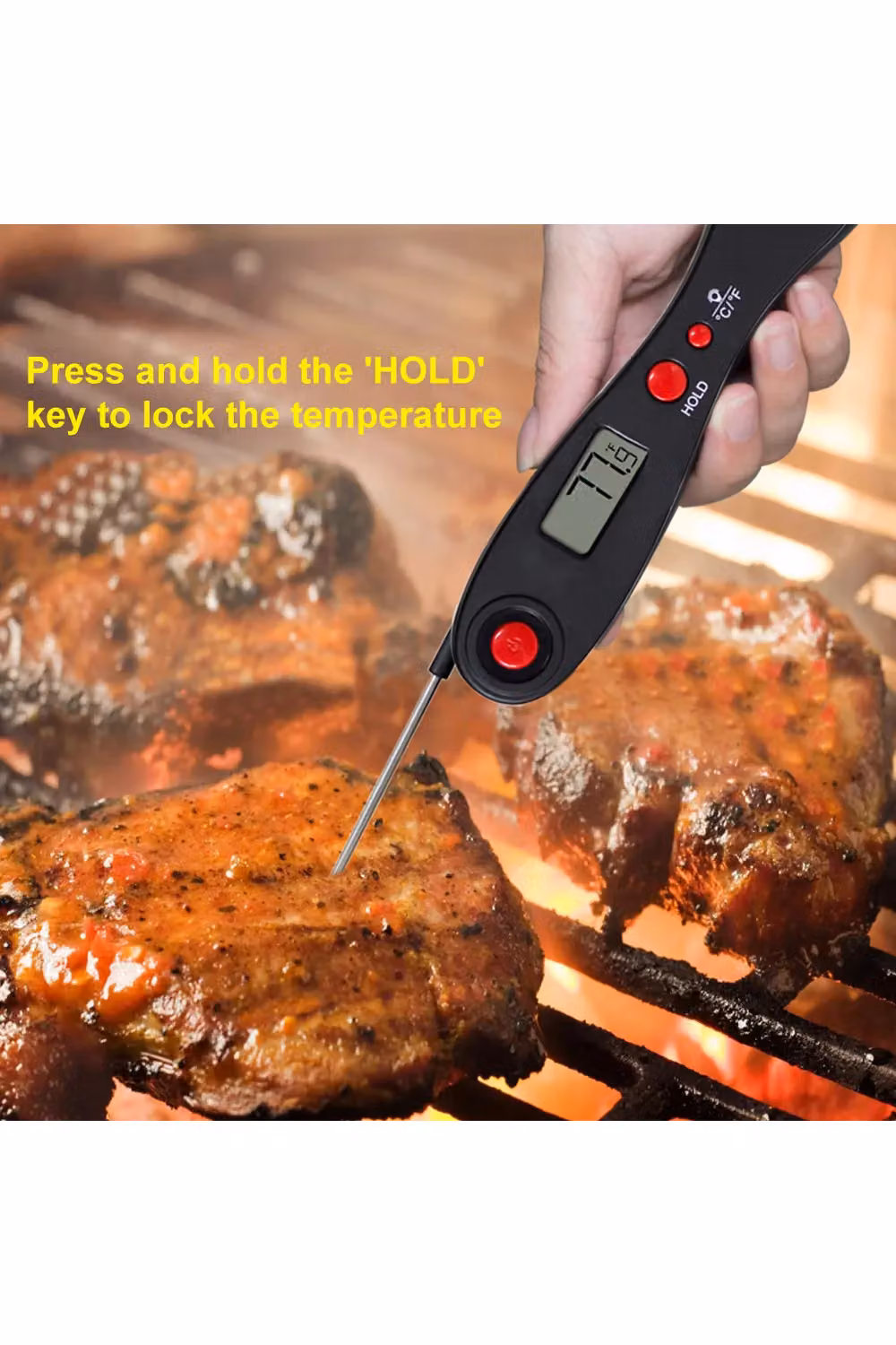 Living and Home Digital Meat Thermometer with Probe and Backlight in Black – 2