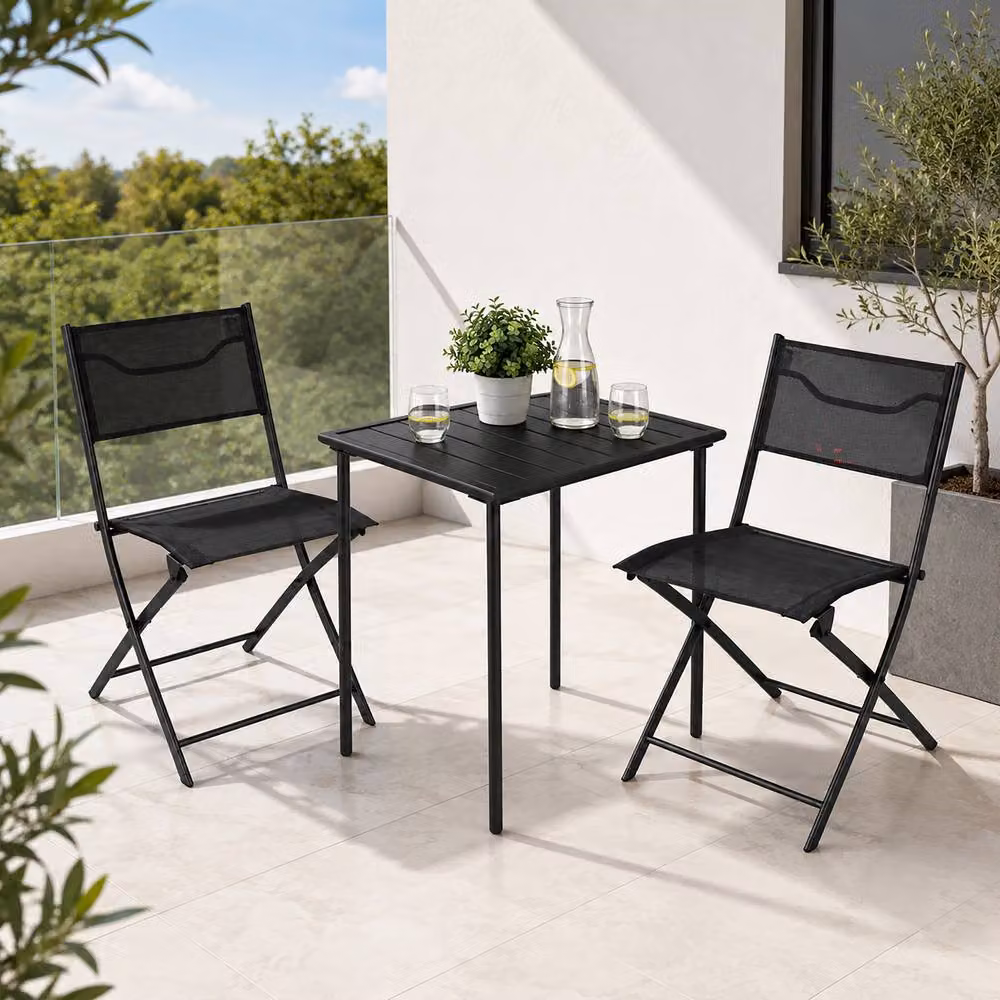 VCM Sumila 3-Piece Bistro Set for Garden and Balcony in Matt Black – 2