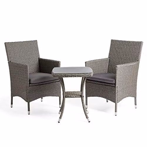 VonHaus 3-Piece Rattan Effect Garden Bistro Set for 2 in Grey