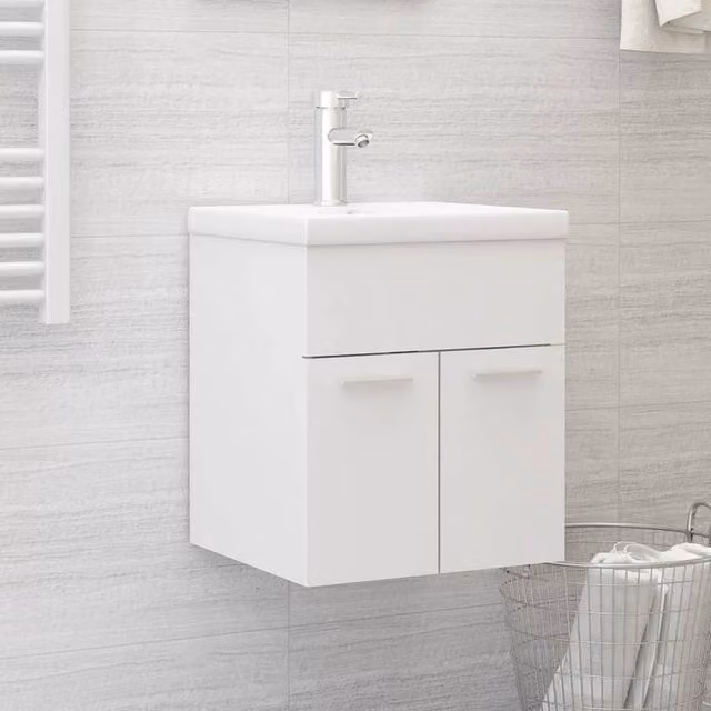Berkfield Home White Wall Mounted Bathroom Sink Cabinet W/D/H: 41 x 38.5 x 46 cm