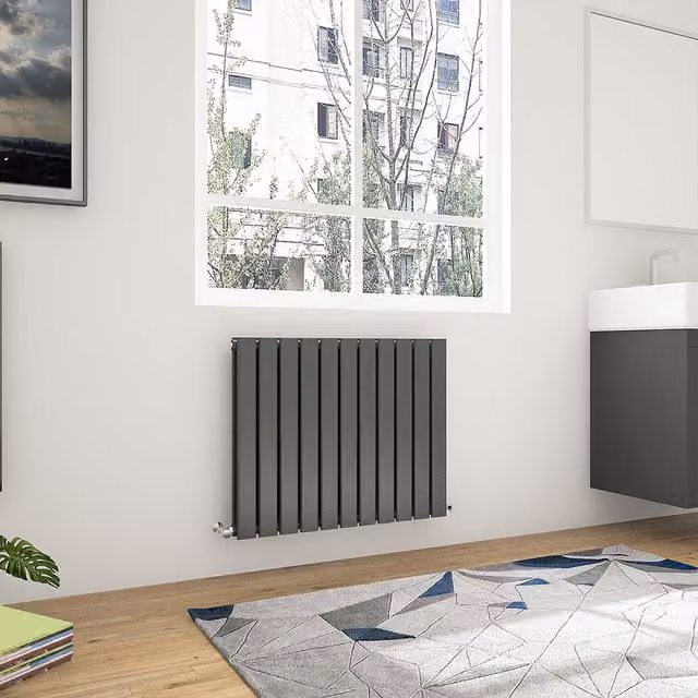 AicaBathroom Horizontal Flat Panel Double Steel Radiator in Anthracite Grey, W: 74.8 cm, H: 60 cm