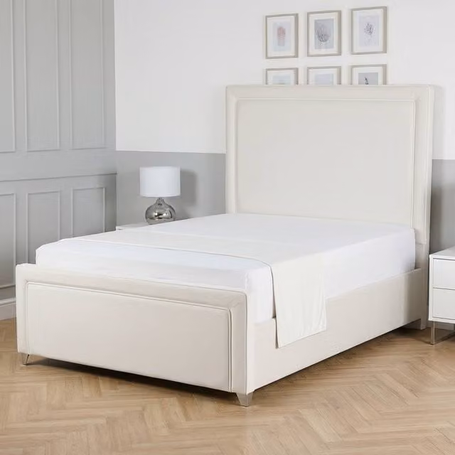 Living Comfort Bedz Verona Upholstered Gas Lift Storage Bed Frame in White, Super King Size