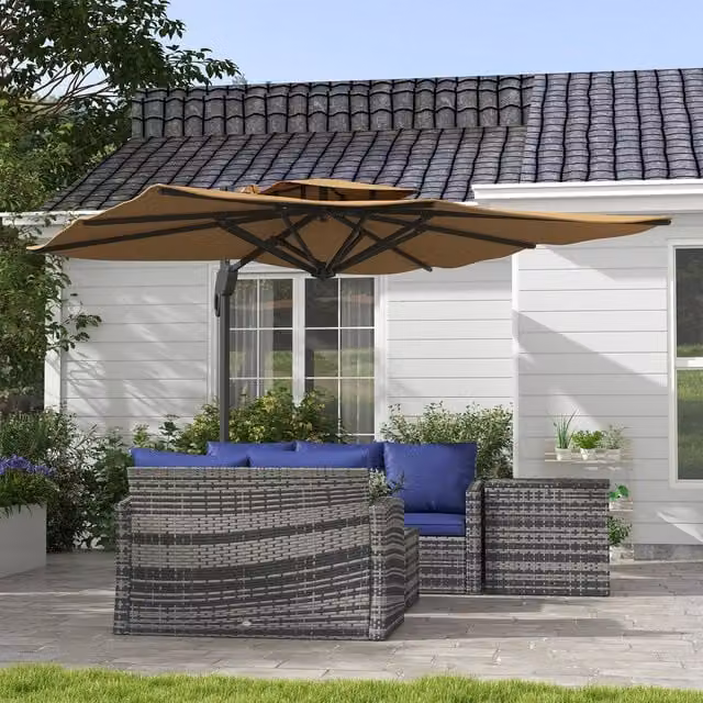 Outsunny 3m Cantilever Parasol with Hydraulic Mechanism and Cross Base in Brown