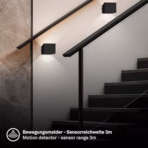 Briloner Rechargeable LED Wall Light with Motion and Dusk Sensor, Up & Down Lighting, Black – 3