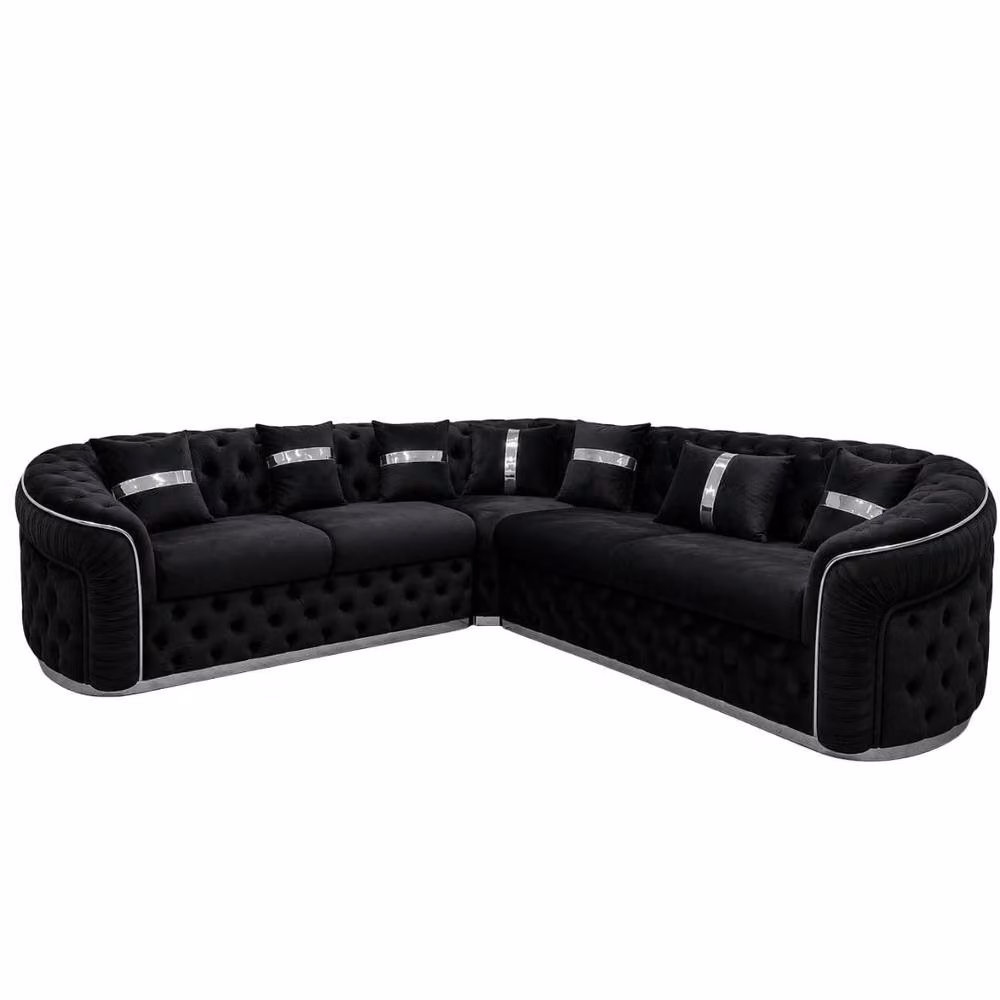 Stratus Interiors Ambassador Chesterfield Velvet Sofa with Silver Trim and Frill in Black – 2