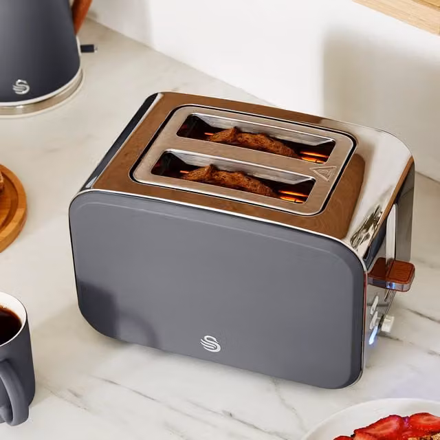 Swan Nordic 1.7L Kettle and 2 Slice Toaster Set in Grey Stainless Steel
