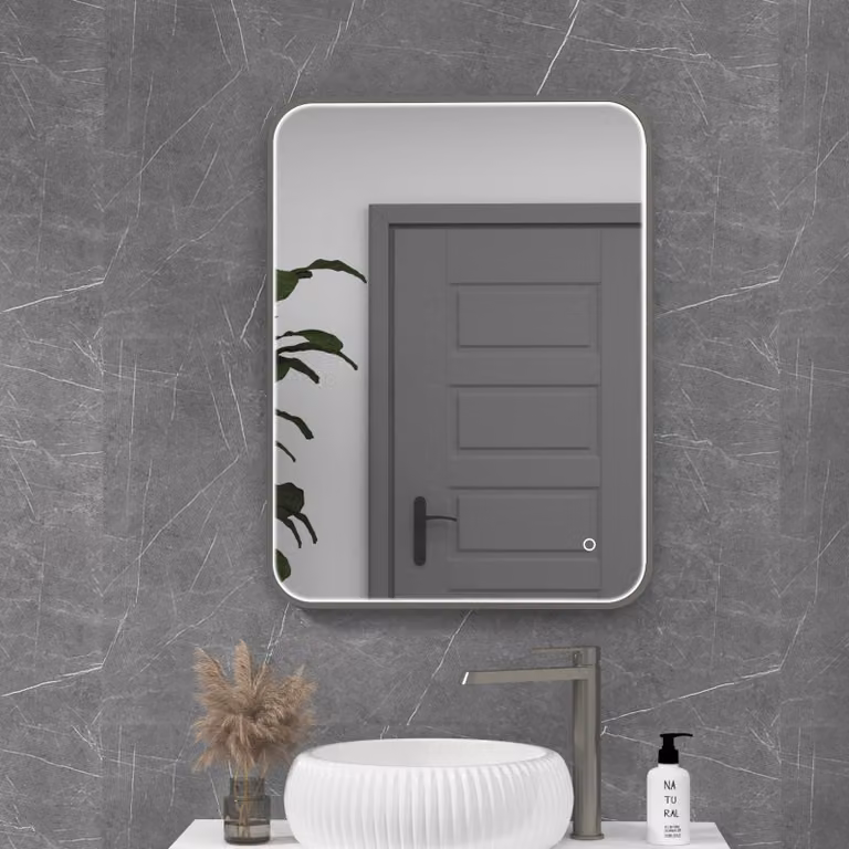 Royal Bathrooms Luxor Rectangular LED Bathroom Mirror with Touch Sensor, Demister Pad and Dimmable Light in Silver
