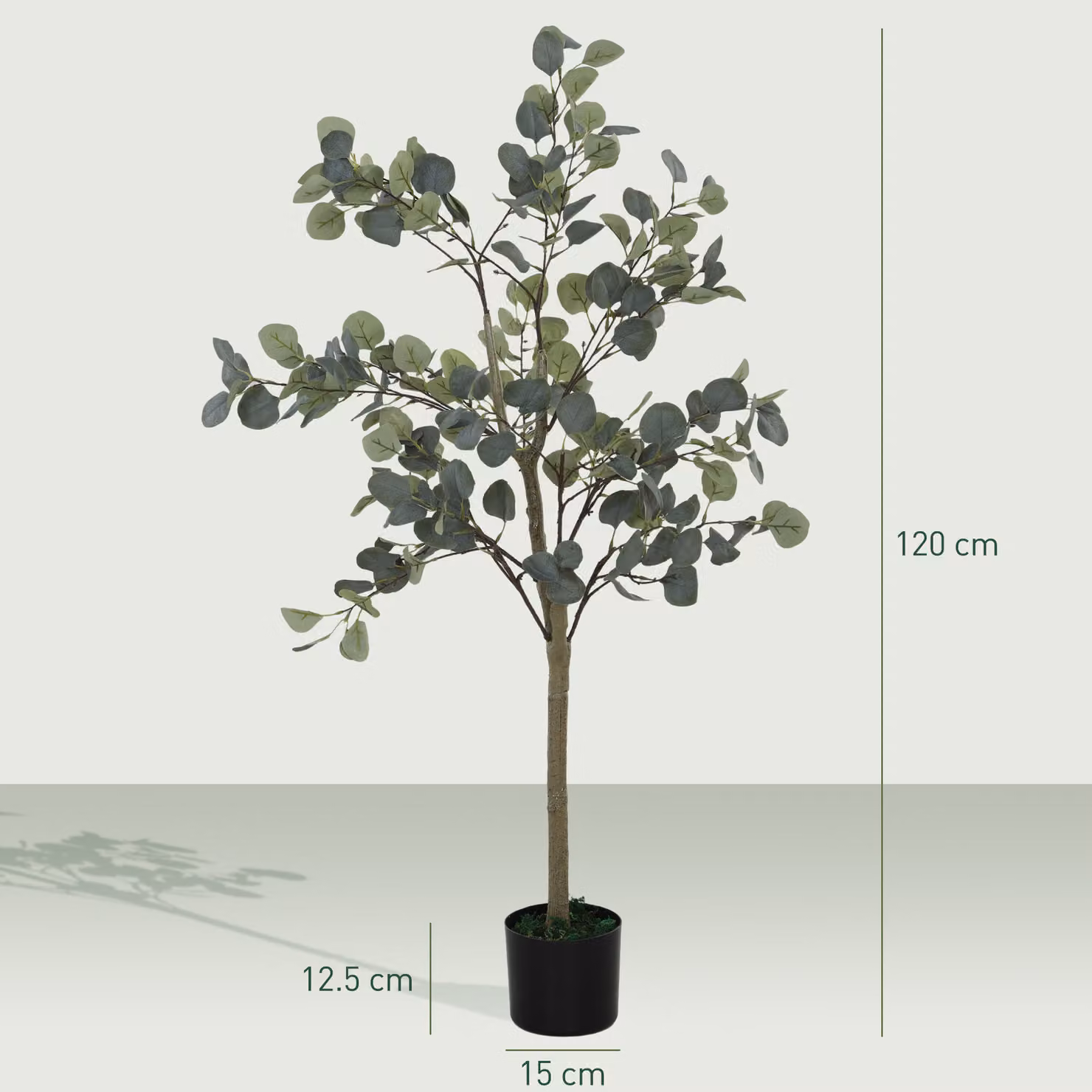 HOMCOM Set of 2 Artificial Green Eucalyptus Trees with 230 Silver Dollar Leaves, Height: 120 cm – 3