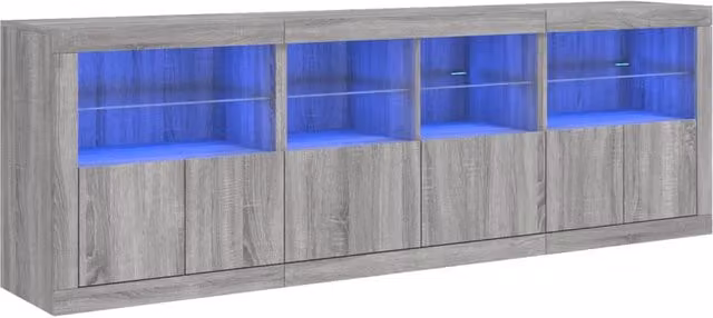Berkfield Home Modern Sideboard with Integrated LED Lights in Grey Sonoma, W: 202 cm, D: 37 cm, H: 67 cm