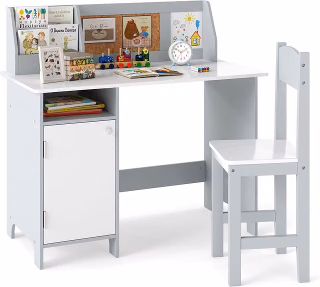 Costway Kids Table and Chair Set with Hutch in White