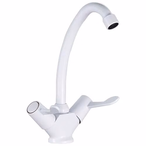 Balterley Two Handle Kitchen Sink Mixer Tap with Swivel Spout in Matt White and Silver