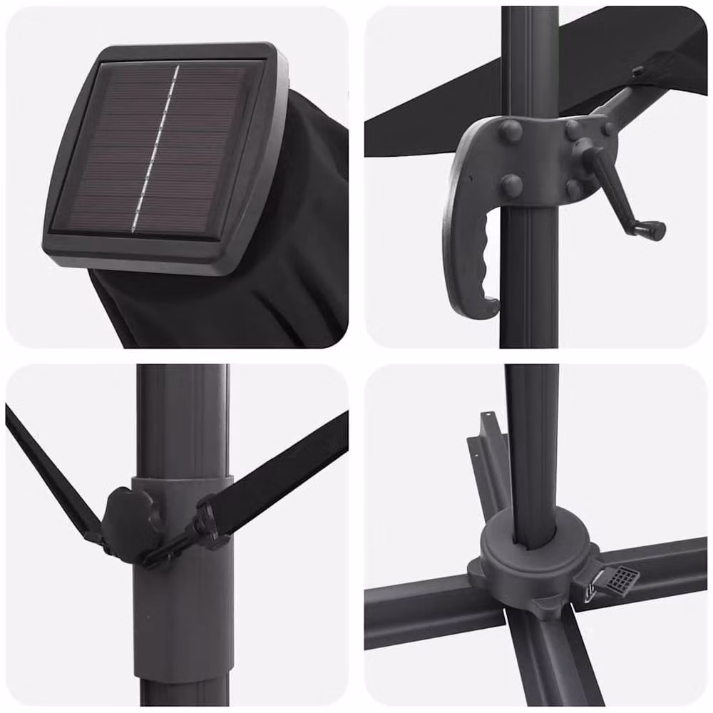 Berkfield Home Roma Cantilever Parasol with LEDs in Black, W: 286 cm, D: 285 cm, H: 270 cm – 6