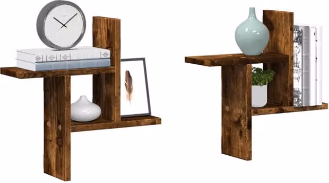 Berkfield Home Wall Mounted Shelves, 2 Pack, Smoked Oak Brown, W/D/H: 38 x 12 x 38 cm – 1