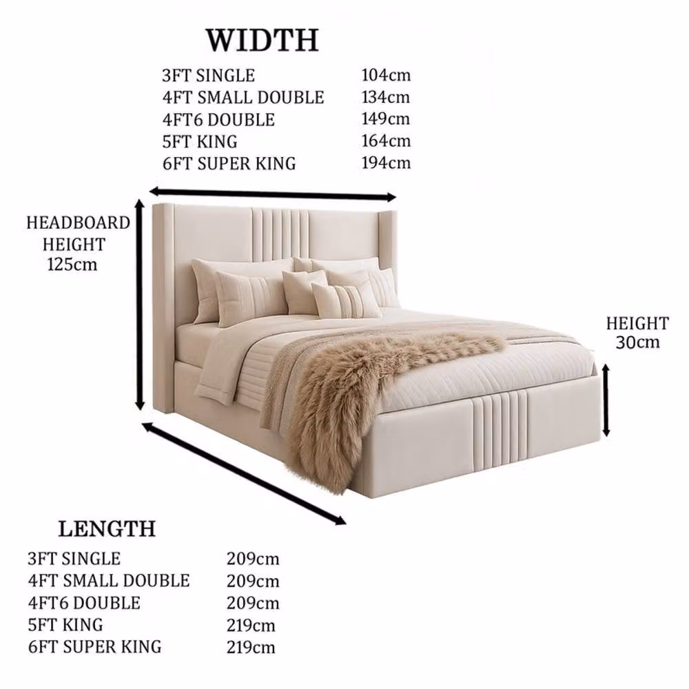 Desire Deco Brooks Wingback Upholstered Bed Frame in Beige Plush Velvet, W/D/H: 120 x 200 cm – 2