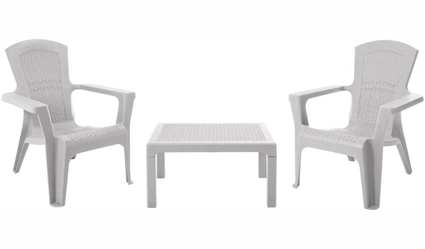 Baltimore 2 Seater White Plastic Rattan Garden Bistro Set with Square Table and Chairs