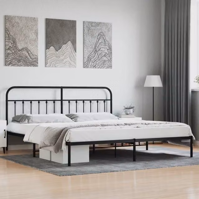 Berkfield Home Metal Bed Frame with Headboard in Black W/D/H: 193 x 203 cm