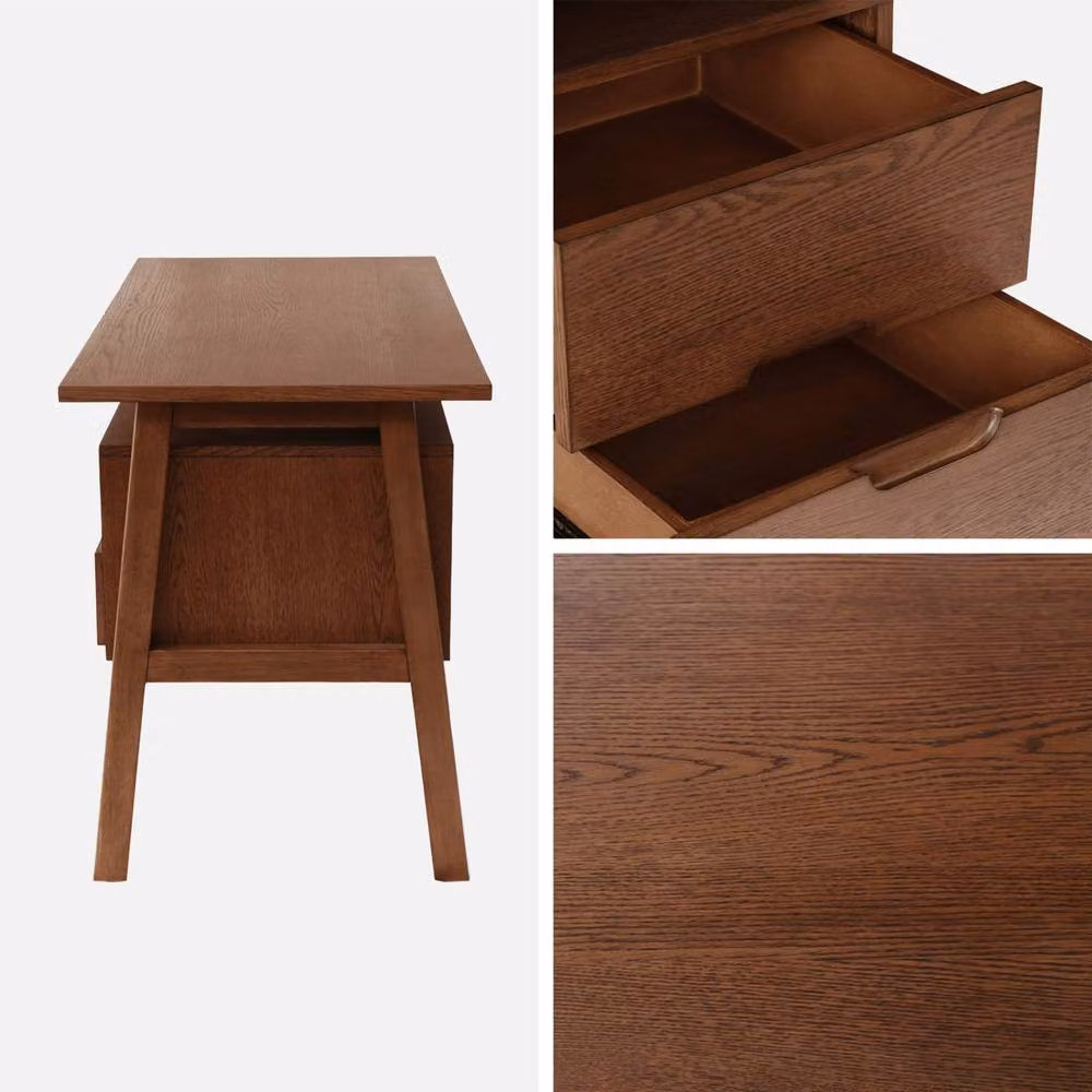 sweeek Modern Writing Desk with 2 Drawers in Dark Brown Oak and Rubberwood Veneer W/D/H: 120 x 60 x 76 cm – 3