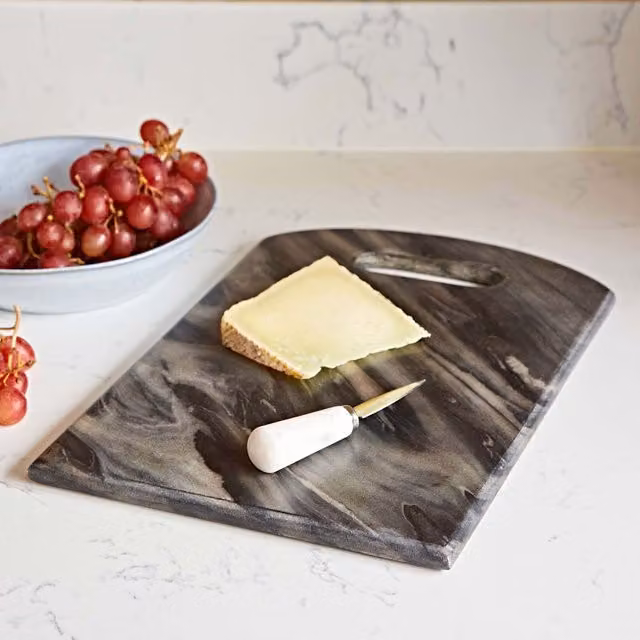 Paper High Rectangular Marble Serving Board in Dark Grey