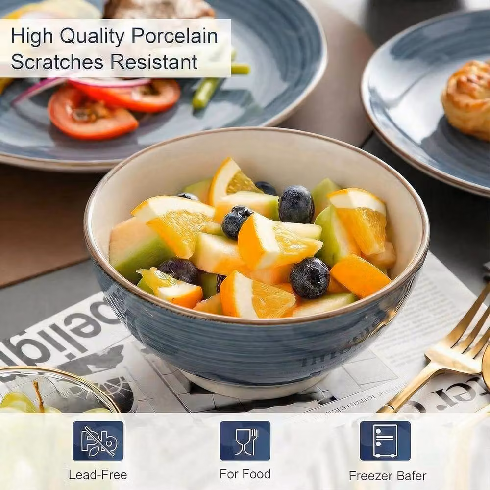 Alivio 16-Piece Blue and Grey Stoneware Dinnerware Set with Geometric Reactive Glaze Dinner Plates, Bowls and Mugs – 5