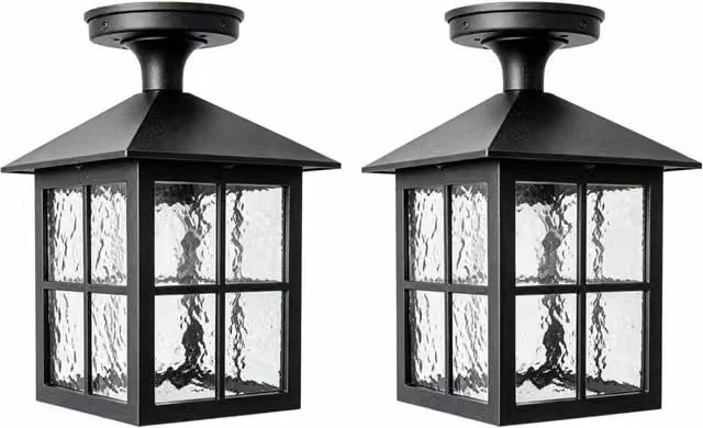 First Choice Lighting Somerset Black Outdoor Flush Ceiling Lights, Set of 2