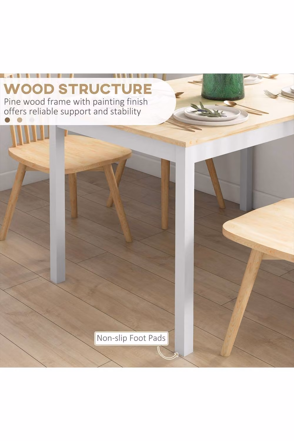 ERGOVEXA Four-Seater Farmhouse-Style Rectangular Wooden Table in White and Brown – 2