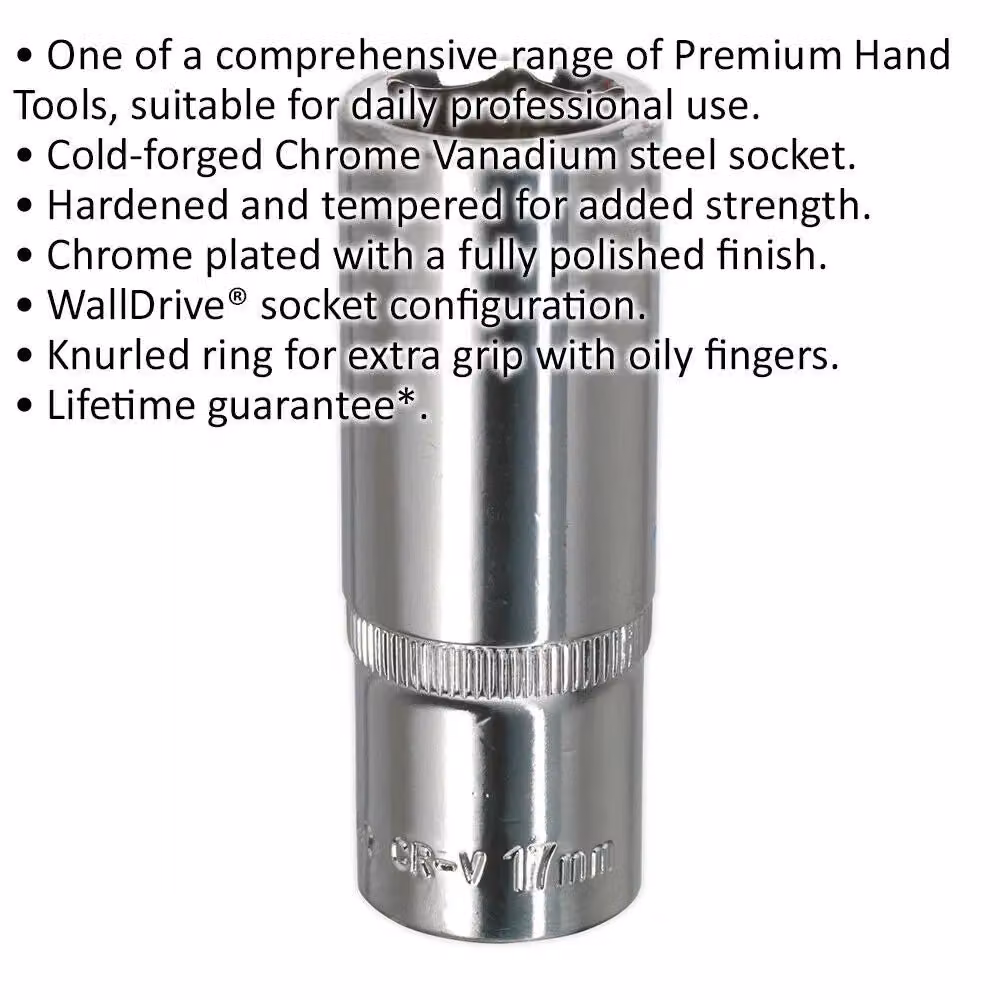 Loops 17mm Deep Drive Socket 3/8 inch Square Drive in Silver Chrome Vanadium – 2