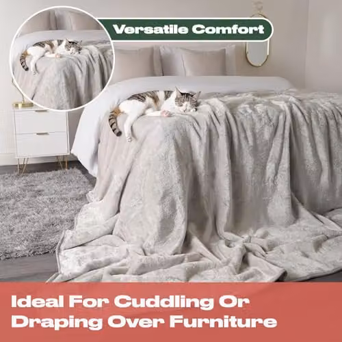 Dreamscene Silver Faux Fur Mink Fleece Throw Blanket, W/D/H: 200 x 240 cm – 2