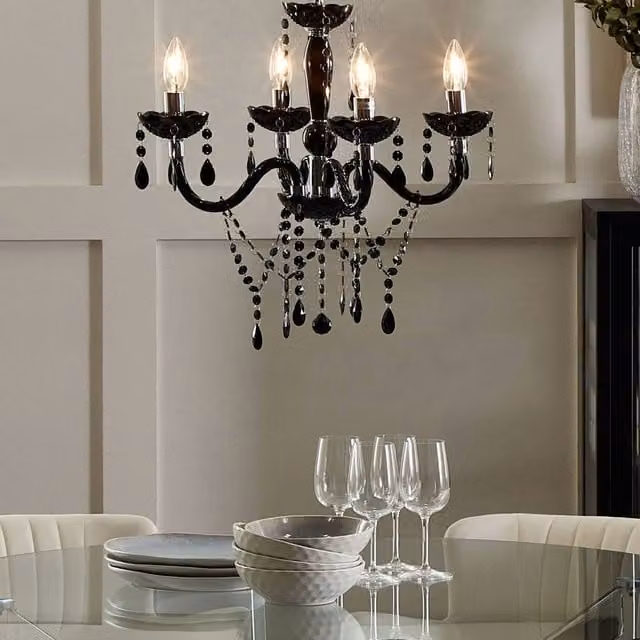 Wyld and Coco Black Crystal 4-Light Glamour Chandelier
