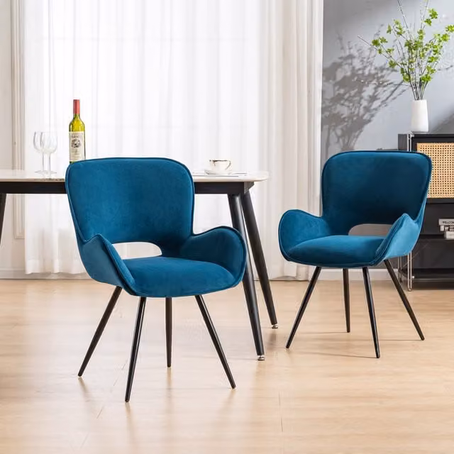 More4Homes Set of 4 Lily Modern Velvet Dining Chairs with Armrests in Blue