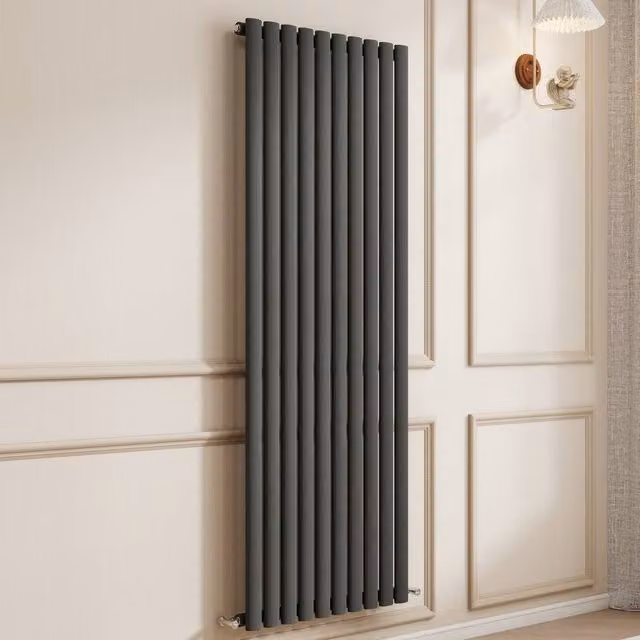 Banyetti Orva Anthracite Vertical Single Oval Column Radiator, Anthracite, H: 160 cm, W: 59 cm