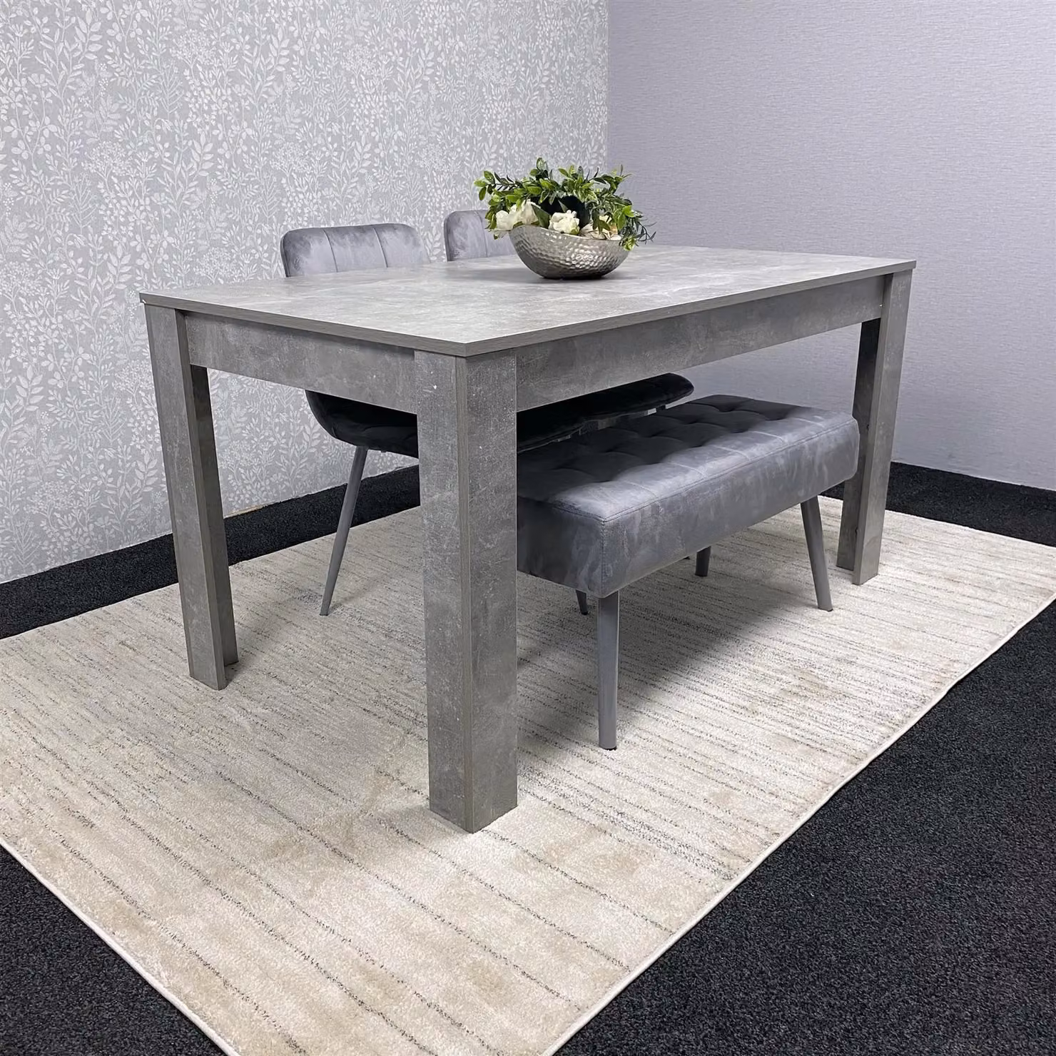 KOSY KOALA Grey Modern Rectangular Dining Table Set with 2 Chairs and 1 Bench, W/D/H: 120 x 77 x 75 cm – 2