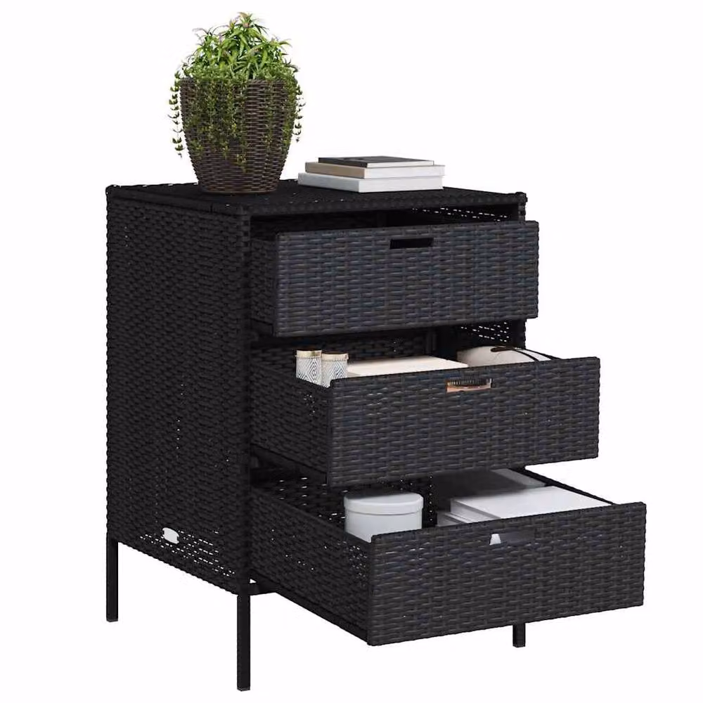 Berkfield Home Garden Storage Cabinet in Black Poly Rattan and Steel, W/D/H: 55 x 59 x 80 cm – 4