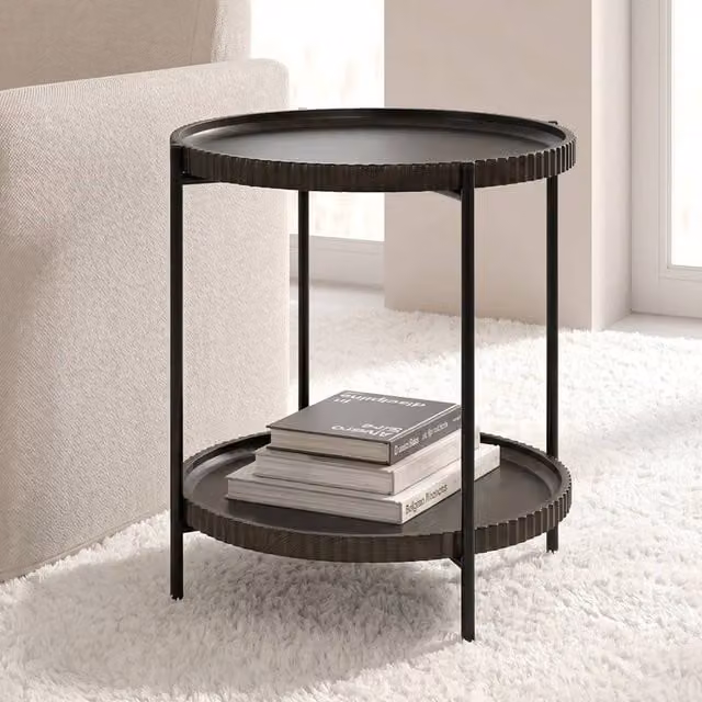 OHS Ribbed Two-Layer Tray Side Table in Dark Brown