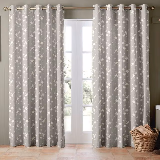 Emily Bond St Maws Made to Measure Blackout Cotton Eyelet Curtain Panel in Pebble Grey