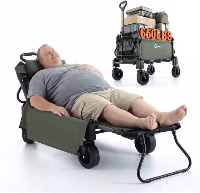 VOGREX 2-in-1 Portable Trolley Wagon with Seat and 295kg Capacity in Green and Multicolour