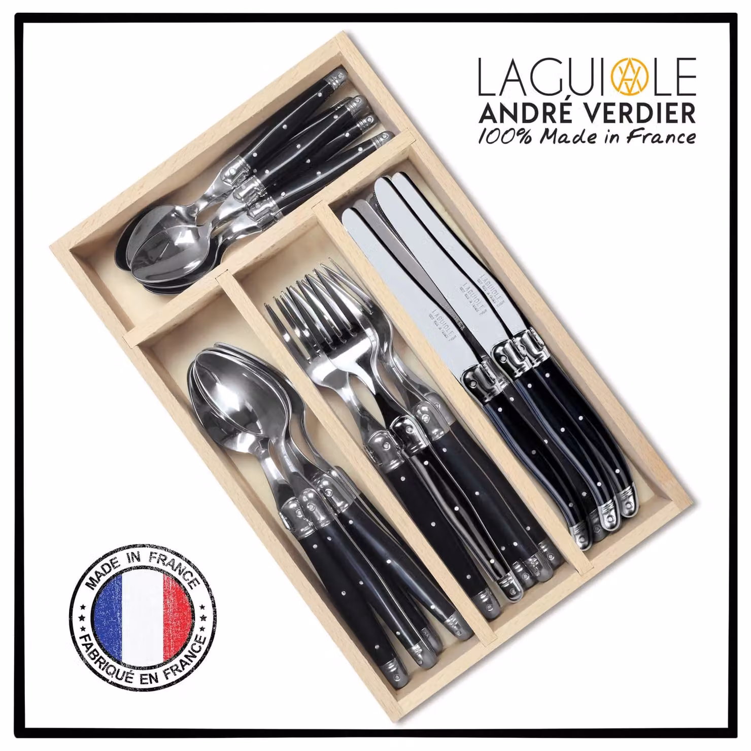 Laguiole 24 Piece Stainless Steel Cutlery Set with Black Wooden Presentation Case – 2