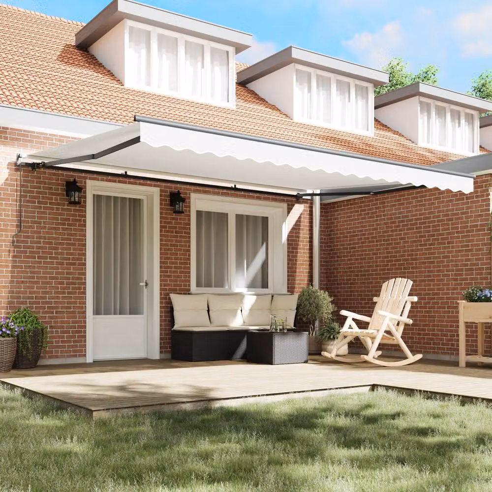 Berkfield Home Manual Retractable Folding Arm Awning in White, W: 450 cm, D: 350 cm – 3