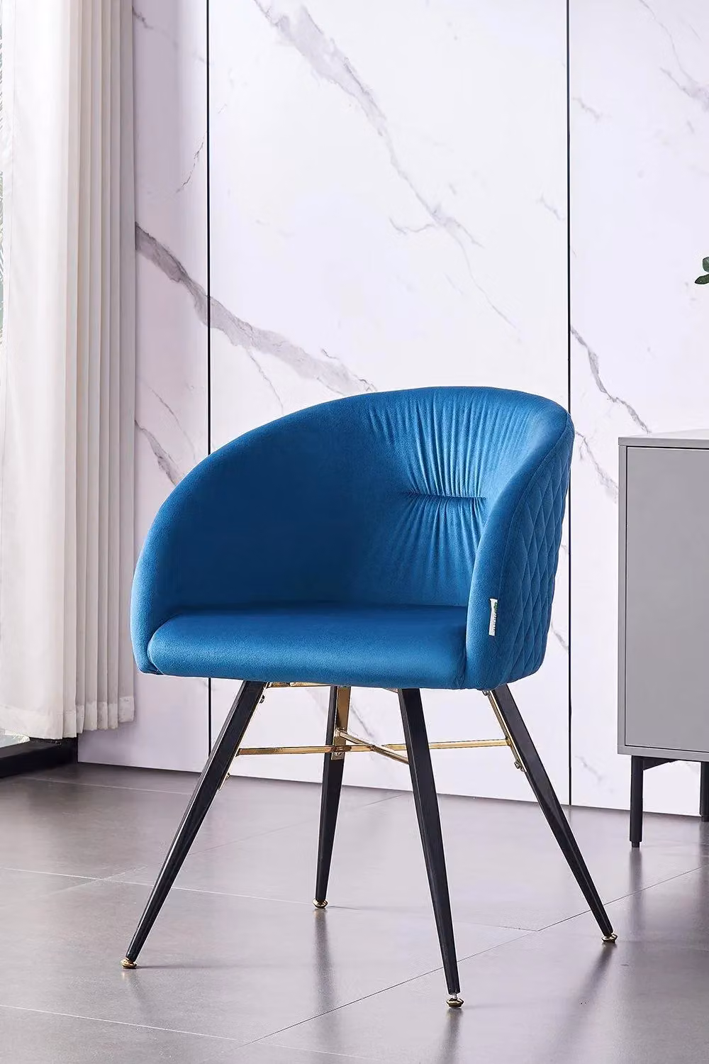 Life Interiors Set of 4 Vittorio Velvet Dining Chairs with Black Metal Legs in Blue – 2