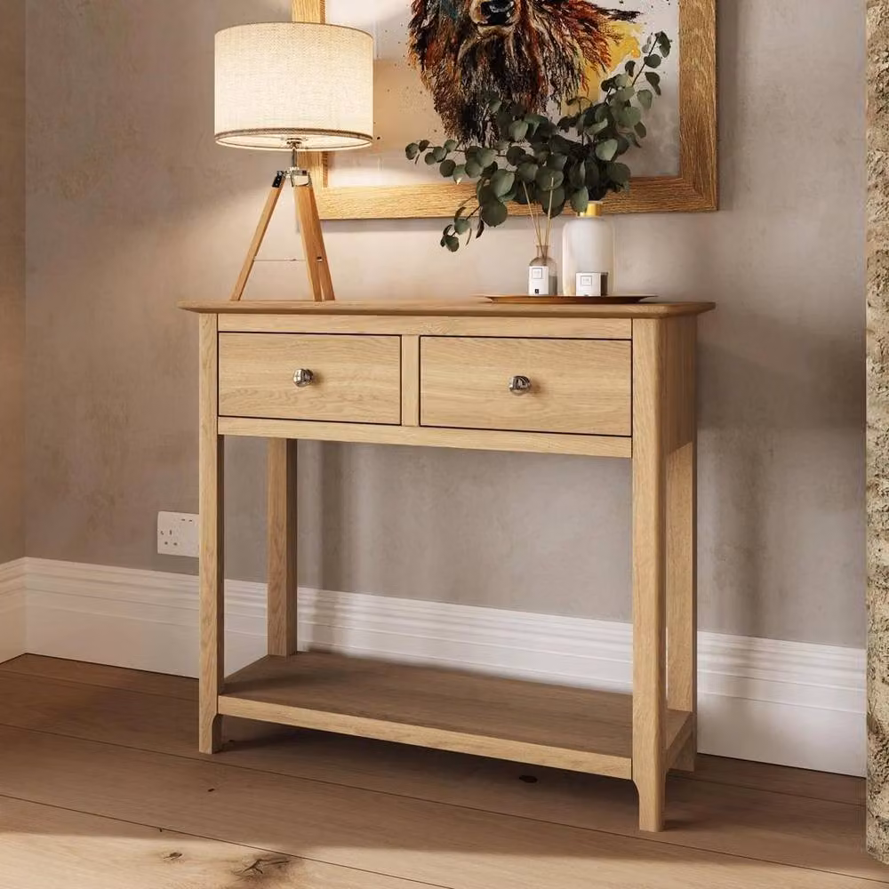 KORVIXA 2 Drawer Console Table in Natural Oak Finish, W/D/H: 100 x 100 x 100 cm – 3