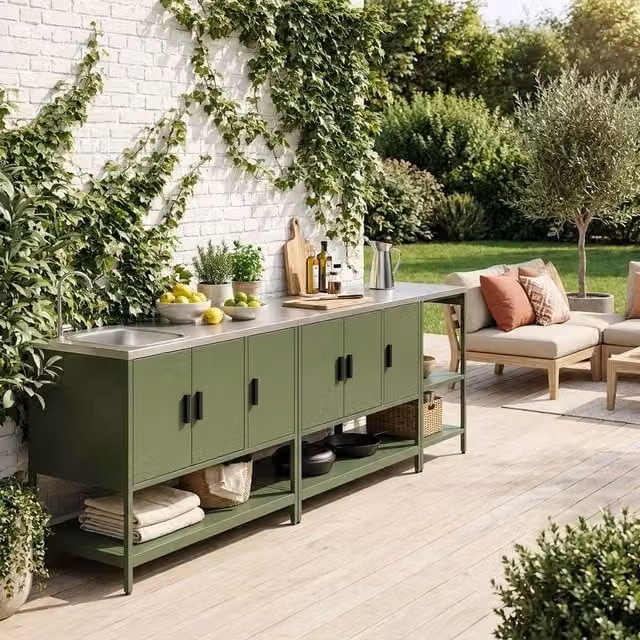 sweeek 3-Module Stainless Steel Outdoor Kitchen in Green, W/D/H: 120 x 51 x 142 cm – 1