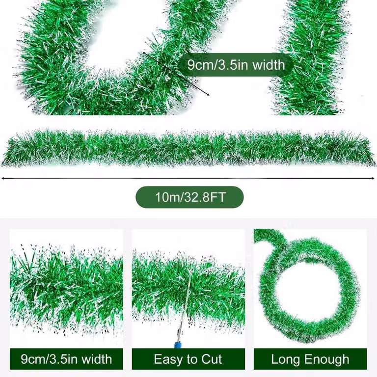 EONLION Green Christmas Tinsel Garland Foliage