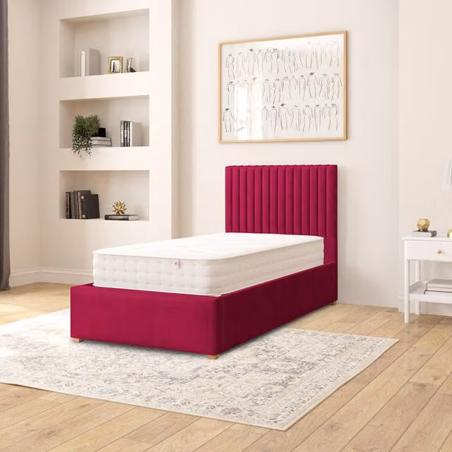 Aspire Grant Single Ottoman Storage Bed in Berry Plush Velvet with Lift Up Base