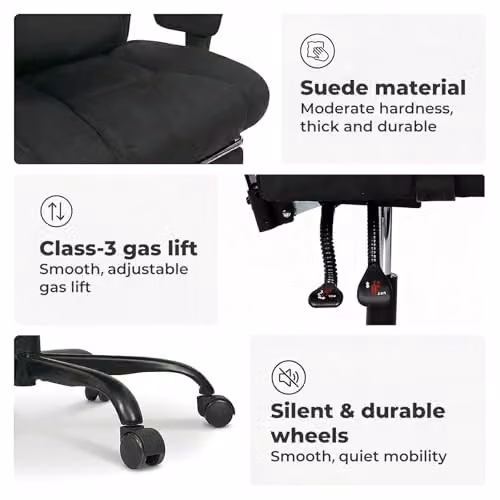 Levede Ergonomic Black Fabric Office and Gaming Chair with Adjustable Headrest, Armrests and Footrest – 11