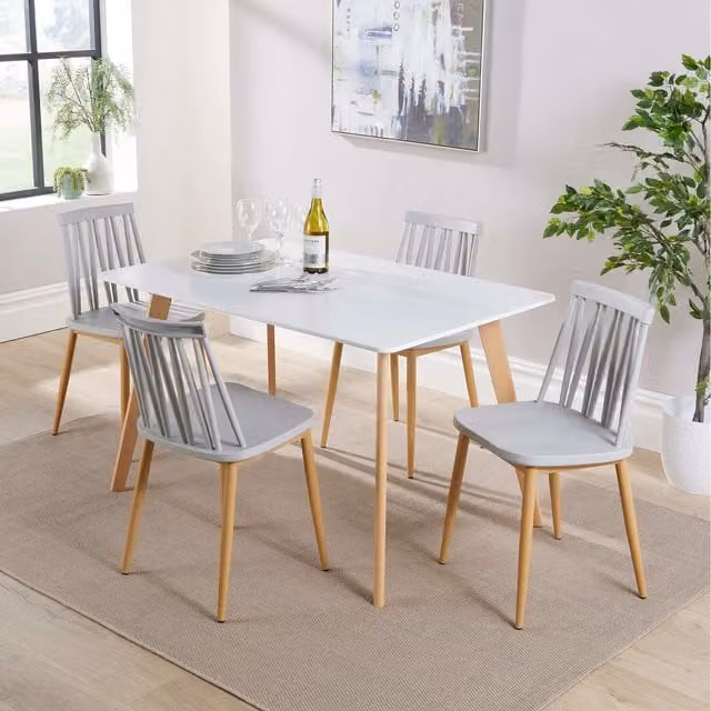 Home Source Fleur Rectangular Dining Set with 4 Lucy Chairs in Grey and White