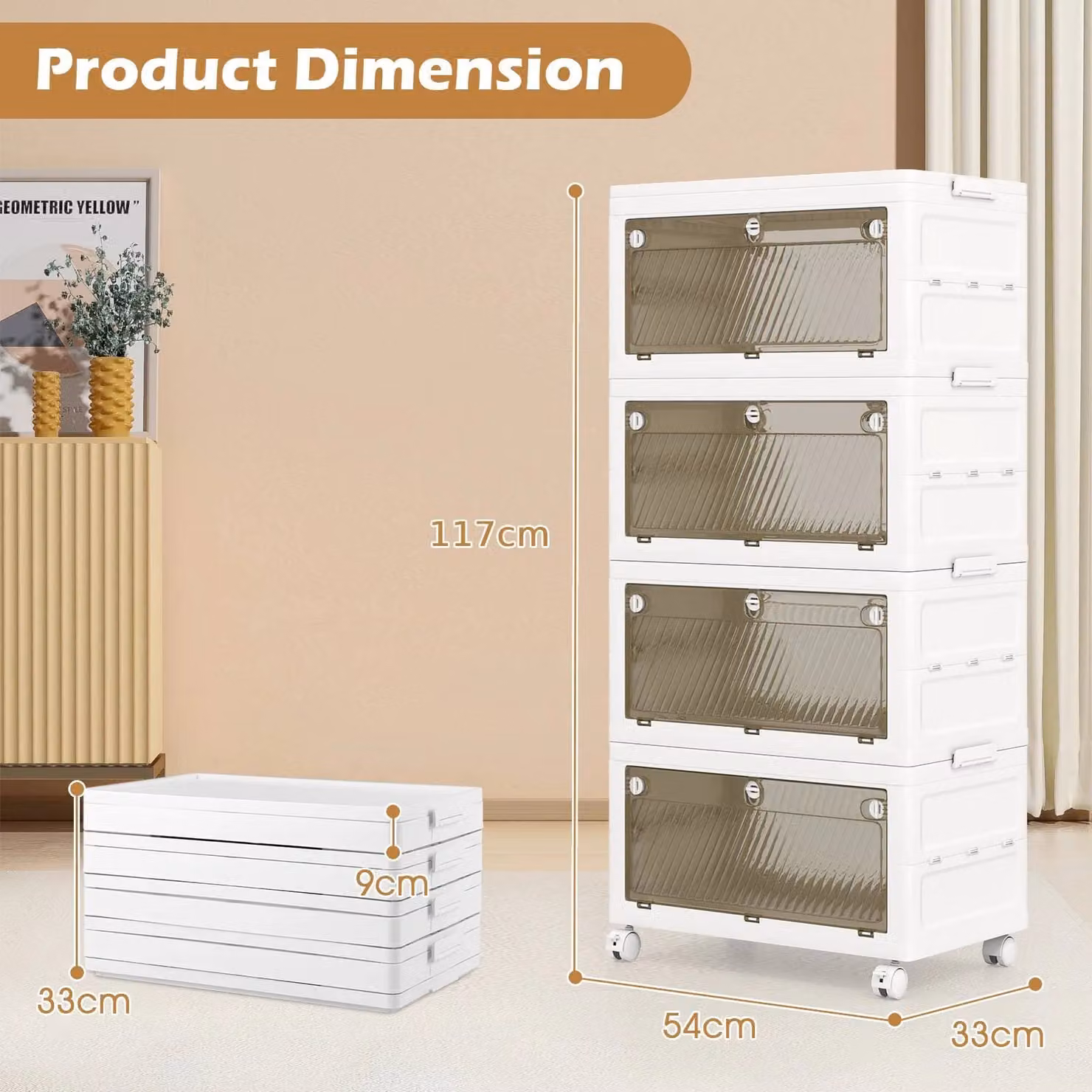 Costway 4-Tier Stackable Collapsible Storage Bins in White – 3