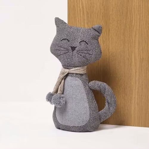 HOMESCAPES Textured Cat Door Stops, Set of 2, Grey and Brown – 3