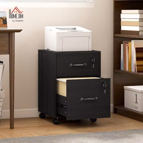HOMCOM Rolling File Cabinet with 2 Drawers and Castors, Black – 2